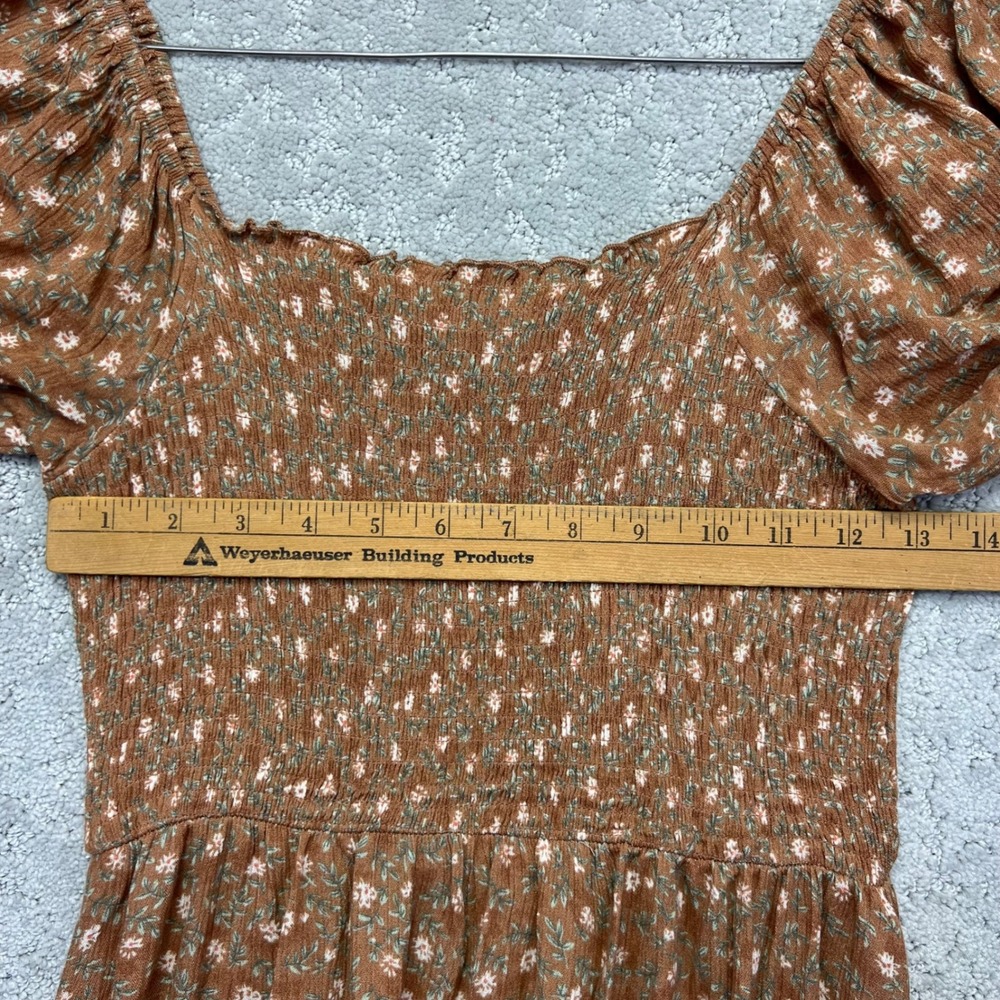 Heyson Dress Womens Small Brown Floral Smocked Flutter Sleeve Maxi Rayon - Picture 9 of 11